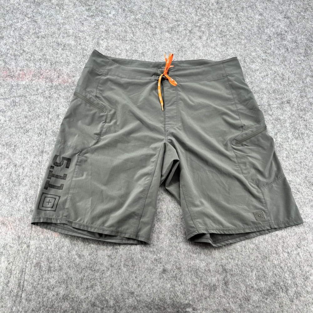5.11 Tactical Mens Board Shorts Green Ripstop Cargo Training Swim Trunks Size 35